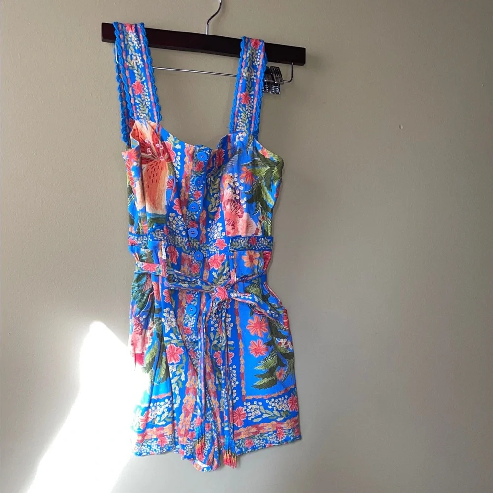 Floral Blue Sleeveless Romper - Picture 5 of 8